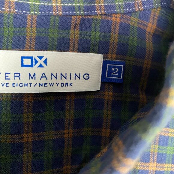 Peter Manning Lightweight Flannel Button Down Shirt Mens Size 2 Plaid Blue Green - Picture 7 of 14